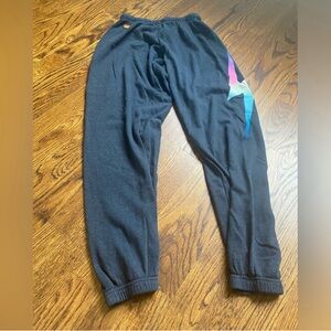 Black Track Pants with Color-Block Star Accent